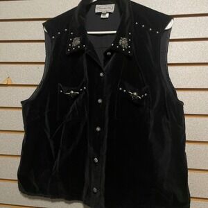 Vintage Stonebridge Black Velvet Studded Cherub Western GrungeVest Womens 1X